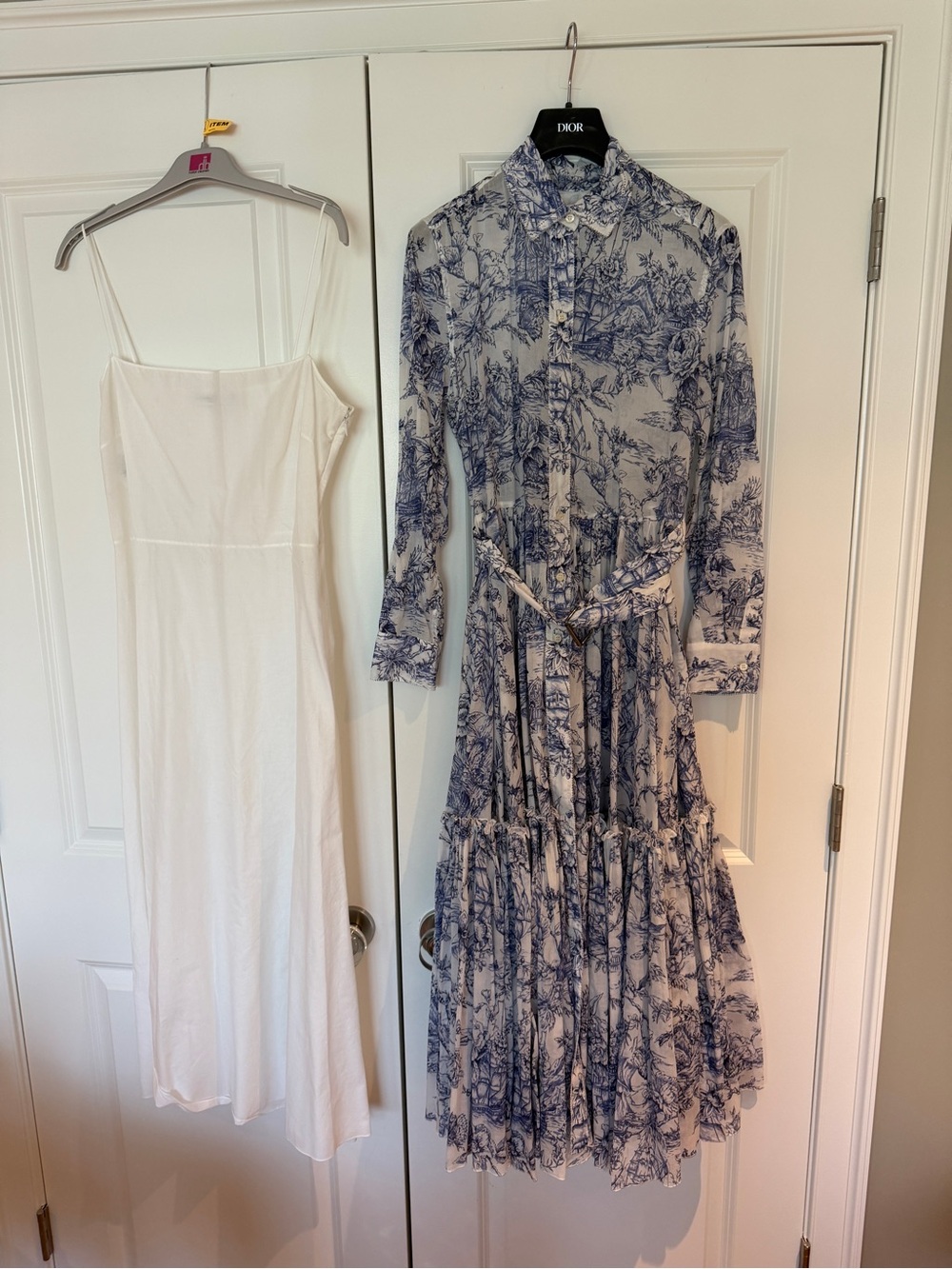Dior White and Blue Toile Midi Shirt Dress